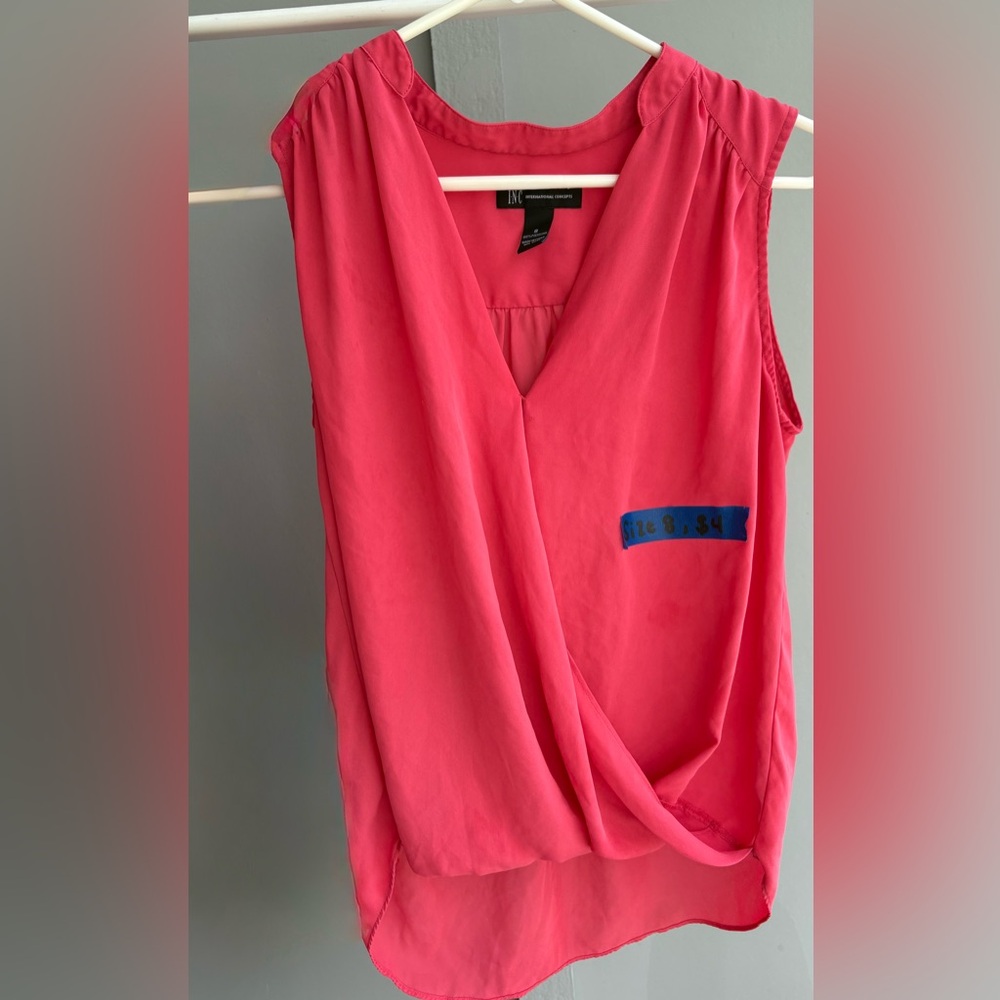 INC International Concepts Women's Vibrant Pink V-Neck Blouse